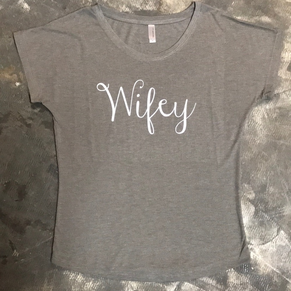 Venetian Gray Off the Shoulder Wifey Tee